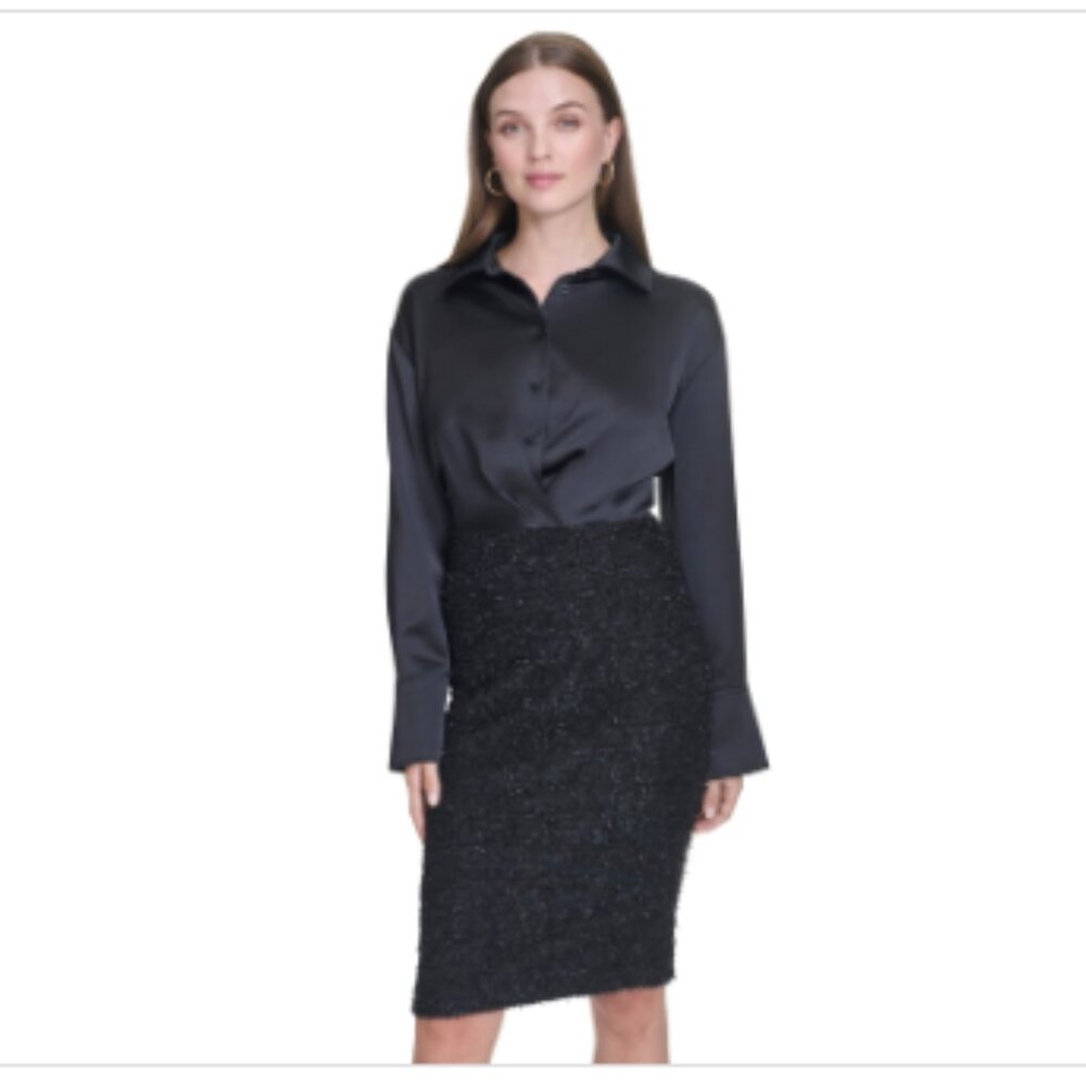 Halston Women's Mixed-Media Sheath Dress - Black - Picture 4 of 4